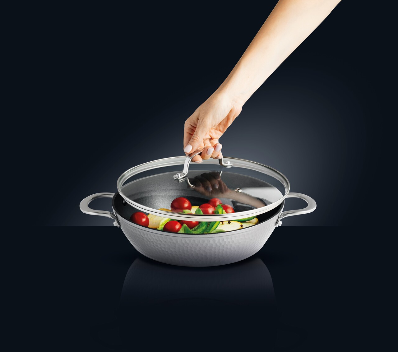 Tigaie adanca cu capac Bubble, Ambition, 28 cm, 3.4 L, aluminiu, gri - imagine 4